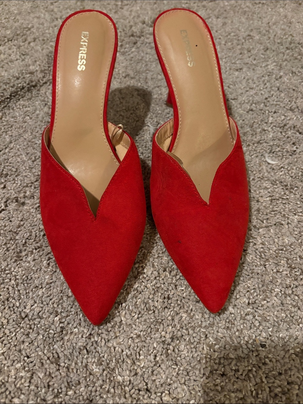 Express Red Pointed V-Cut Slip-On Mules